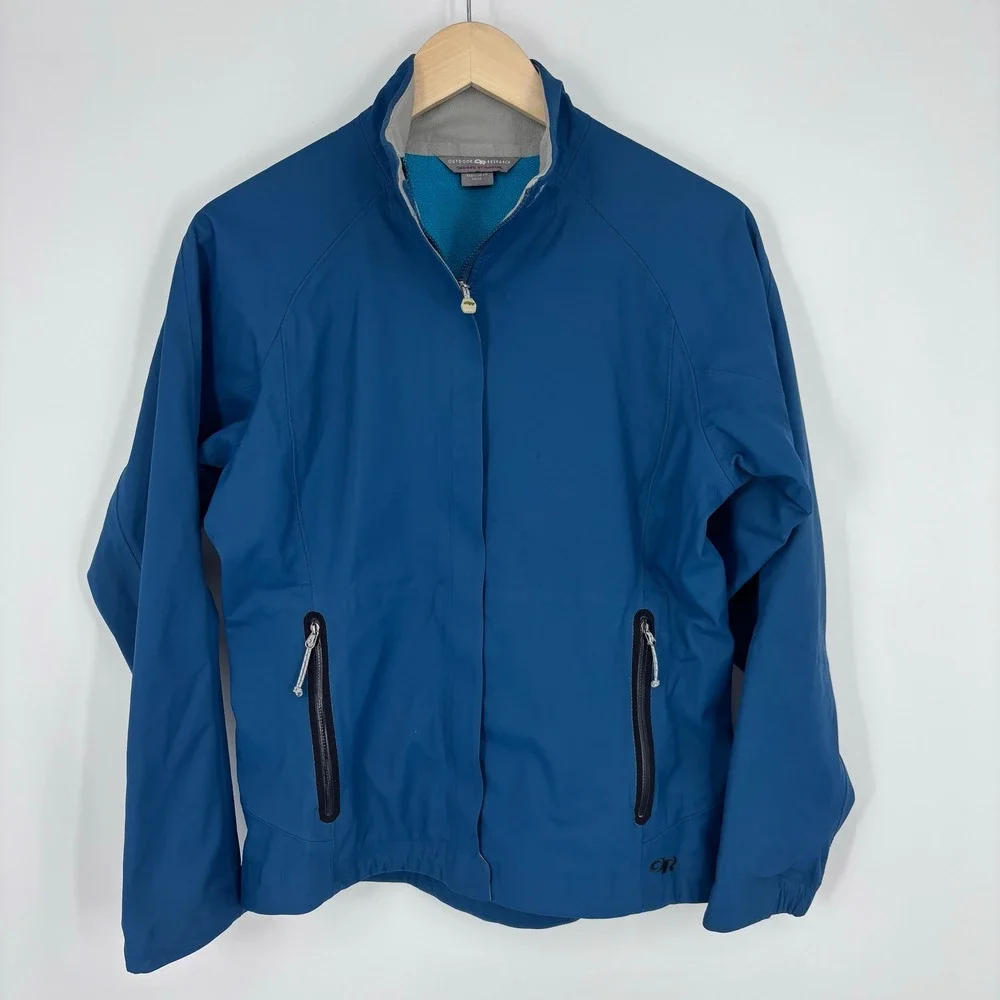 Outdoor Research Solitude Softshell Jacket Womens Medium Blue Fleece Lined *FLAW